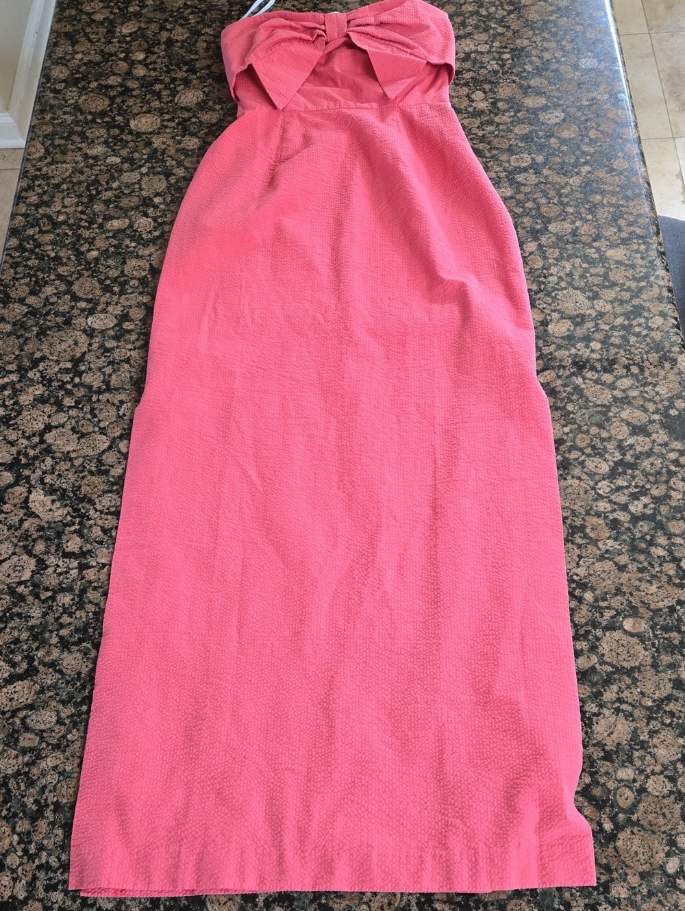 Coral Strapless Bow-Accent Maxi Dress